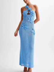 Crochet Floral Halter Knit Cover Up Dress