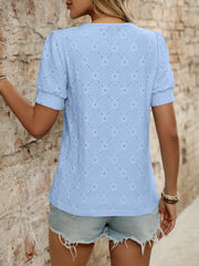 Breezy Eyelet Round Neck Short Sleeve Top