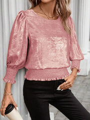 Smocked Round Neck Blouse