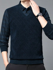 Plus Size Men's Layered-Style Long Sleeve Polo Shirt