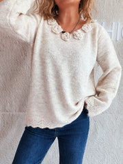 Floral Print V-Neck Long Sleeve Cozy Knit Sweater