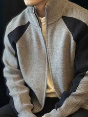 Men's Plus Size Color Block Ribbed Knit Zip-Up Cardigan