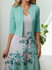 New Women's Round Neck Printed Dress Set