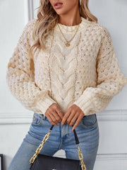 Classic Cable-Knit Long Sleeve Sweater with Round Neck