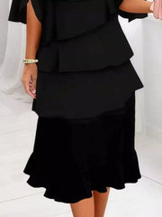 Plus Size Ruffle Layered Flutter Sleeve Dress