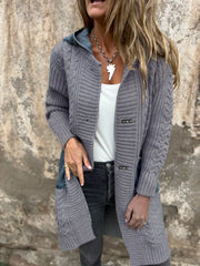 Full Size Hooded Cable Knit Longline Cardigan Plus Size