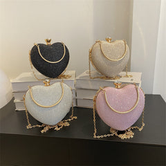 Evening Heart Shape Metal Clutches Chain Shoulder Crossbody Bag