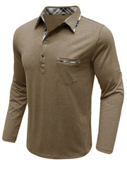 Men's Full Size Plaid Collar Neck Long Sleeve Polo Shirt Plus Size