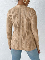 Classic Cable-Knit Round Neck Long Sleeve Pullover