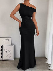 Classy One-Shoulder Ruched Bodycon Maxi Dress