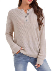 Button Detail Dropped Shoulder Sweater