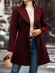 Button-Up Long Sleeve Coat with Collared Neck