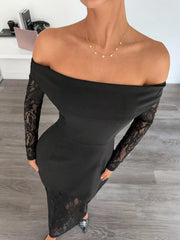 Off-Shoulder Lace Long Sleeve Maxi Dress