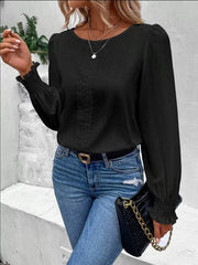 Lace Trim Long Sleeve Blouse