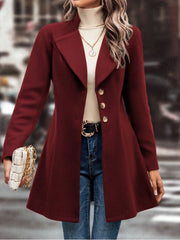 Button-Up Long Sleeve Coat with Collared Neck