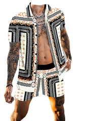 Men's Printed Short Sleeve Button Top & Shorts Set �Big Sizes
