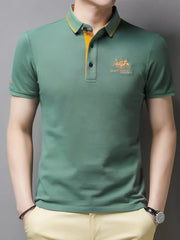 Men's Plus Size Embroidered Short Sleeve Contrast Polo