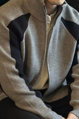 Men's Plus Size Color Block Ribbed Knit Zip-Up Cardigan