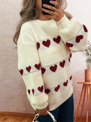 Heart Print Drop Shoulder Knit Sweater