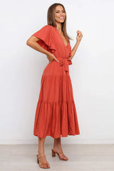 Tied Tiered Short Sleeve Midi Dress