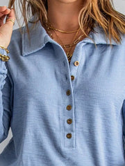 Casual Full Size Button Detail Long Sleeve Top Plus Size