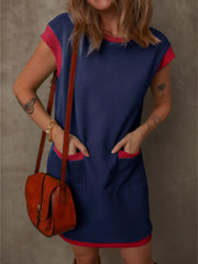Classic Cap Sleeve Round Neck Mini Dress