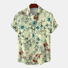 Men's Plus Size Floral Print Short Sleeve Button Down Casual Shirt