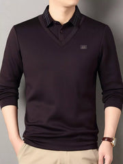 Men's Plus Size Collared Neck Long Sleeve Polo