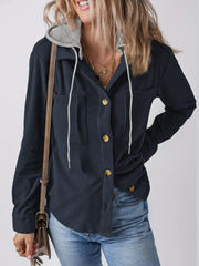 Hooded Corduroy Button-Down Jacket