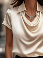 Full Size Satin Short Sleeve Blouse Plus Size