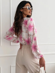 Floral V-Neck Long Sleeve Blouse