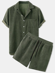 Men's Full Size Classic Textured Top and Shorts Set Plus Size