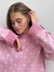 Round Neck Contrast Long Sleeve Sweater