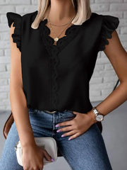 Lace Detail V-Neck Cap Sleeve Blouse