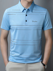Men's Plus Size Classic Striped Quick-Dry Polo Shirt