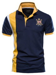 Men's Embroidered Collared Neck Striped Contrast Polo