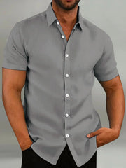Men's Oversized Short Sleeve Button-Down Shirt