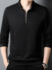 Men's Plus Size Quarter Zip Long Sleeve Polo