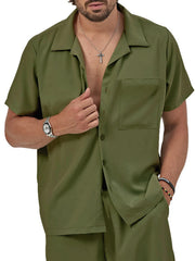 Men's Plus Size Casual Button Shirt and Shorts Outfit