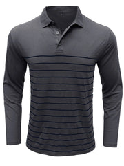Men's Classic Fit Long Sleeve Striped Polo