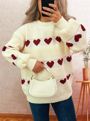 Heart Print Drop Shoulder Knit Sweater