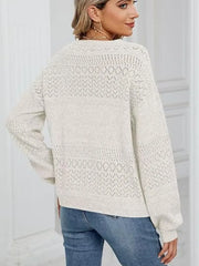 Cozy Eyelet Knit V-Neck Long Sleeve Sweater �Chic & Feminine Style