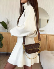 Turtleneck Dropped Shoulder Sweater and Skirt Set