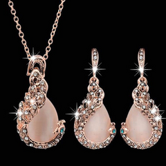 Women Elegant Waterdrop Rhinestone Pendant Necklace Hook Earrings Jewelry Set