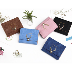 Wallet female cartoon deer short paragraph wallet PU coin purse student small hand bag card package
