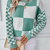 Long Sleeve Round Neck Color Block Pullover Sweater
