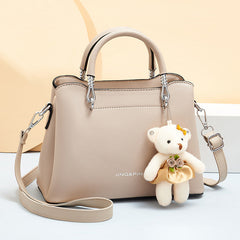 Large Capacity Soft Leather Bear Pendant Women's Shoulder Handbag