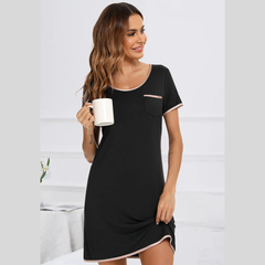 Contrast Trim Pocketed Round Neck Lounge Dress