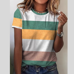 Plus Size Striped Casual Round Neck T-Shirt