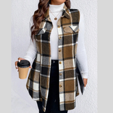 Honey Plus Size Pocketed Plaid Button Up Vest Coat